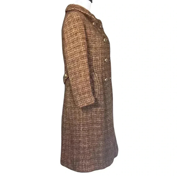 Vintage 60s Mod Brown Wool Tweed Long Formal Dress Coat XS Union Made. Has Flaws - Picture 3 of 11